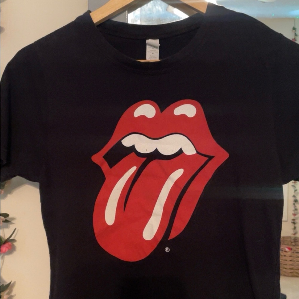 Black T-Shirt with Red Tongue Graphic